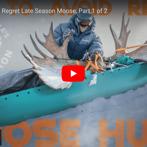 video cover image of a hunter putting a moose head in a sled